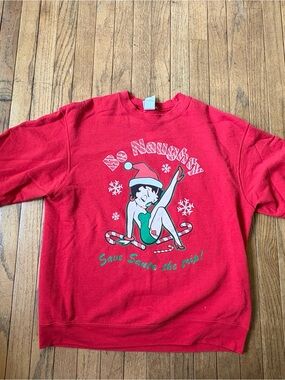 Betty Boop Red Graphic Crewneck Sweatshirt with White Tag Art